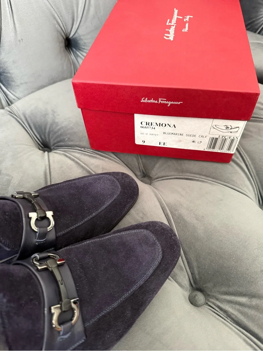 Salvatore Ferragamo Cremona Gancini Suede Loafers Men’s 9 EE Bluemarine Italy